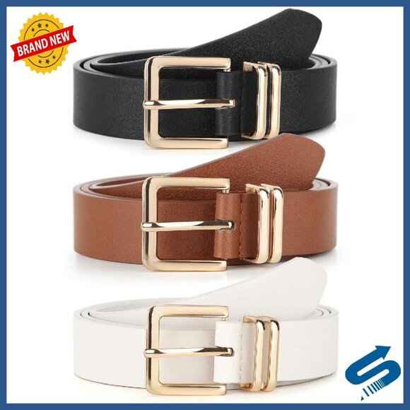 3 Pack Faux Leather Belts Gold Buckle Women\'s Jeans Accessories main image 6